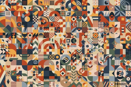 Bild på Abstract composition background made of blocks with a great variety of different simple geometric shapes and seamless patterns for your design
